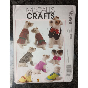 1999 McCall's Crafts Pattern M5998 Pet Dog Clothes Sm Med Large X-Large Uncut